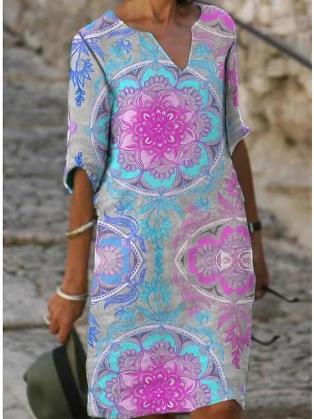Summer Printed Loose Bamboo Fiber Linen Floral Short Sleeved Women