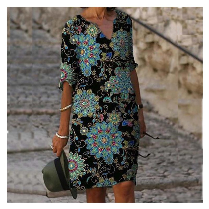 Summer Printed Loose Bamboo Fiber Linen Floral Short Sleeved Women