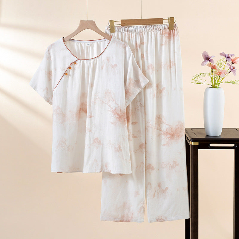 Bamboo Cotton Double-layer Gauze Pajamas For Women Thin Homewear Suit