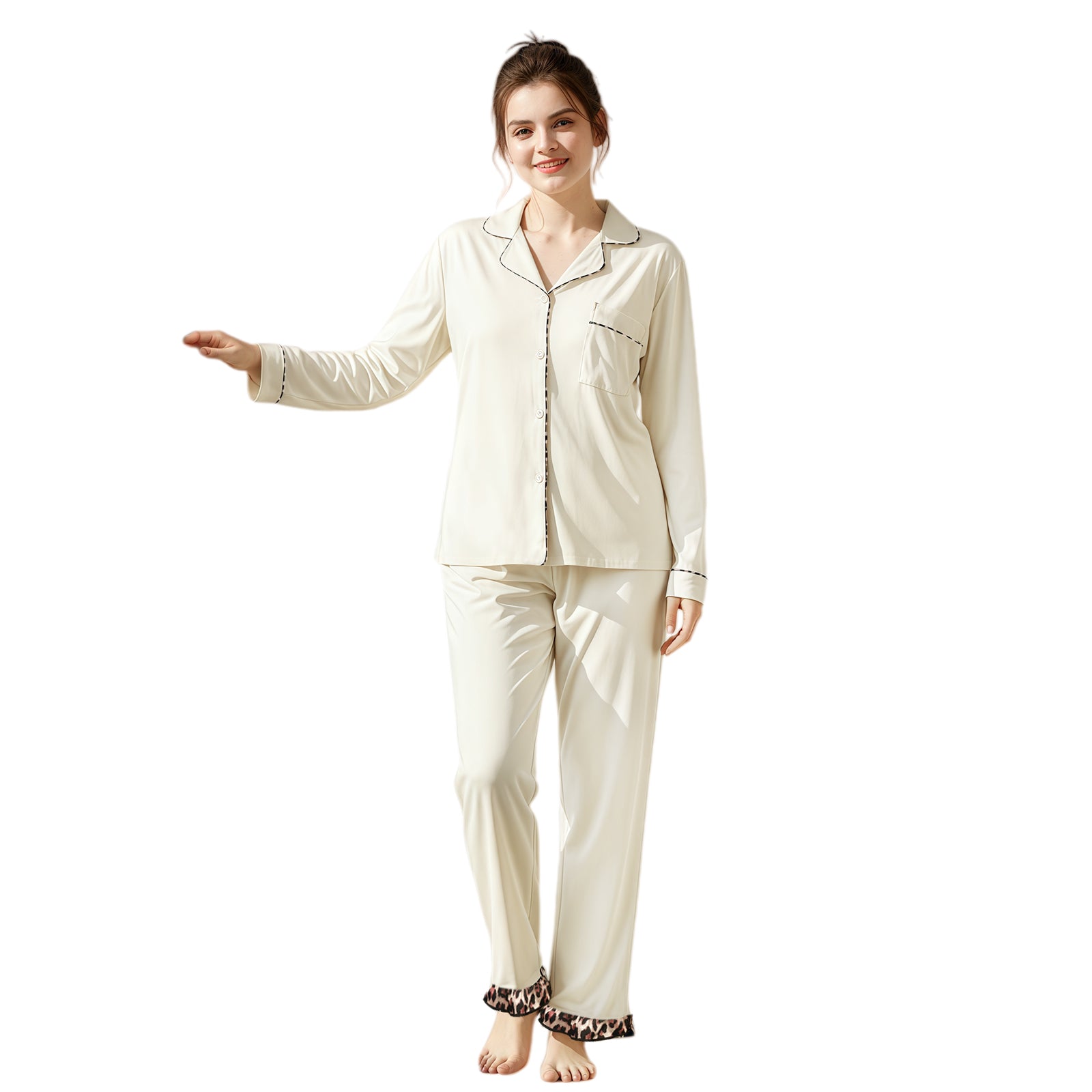 RONGTAI Cotton Womens Pajama Sets Comfy Fall Winter Pajama Set Long Sleeve Sleepwear 2 Pcs Pjs Nightwear