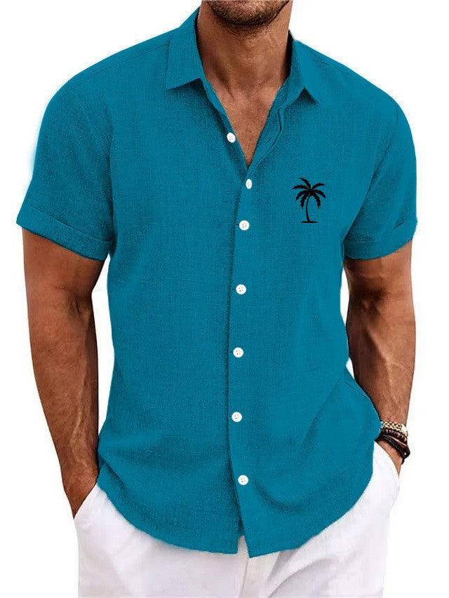 Bamboo Linen Men's Clothing Shirt 3D Printed Casual Short Sleeve