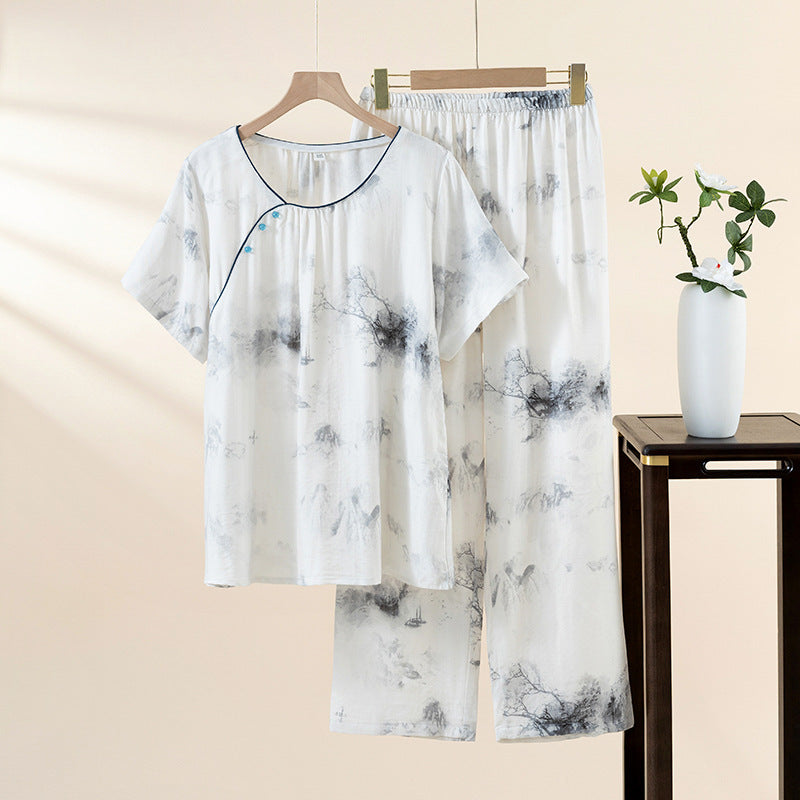 Bamboo Cotton Double-layer Gauze Pajamas For Women Thin Homewear Suit