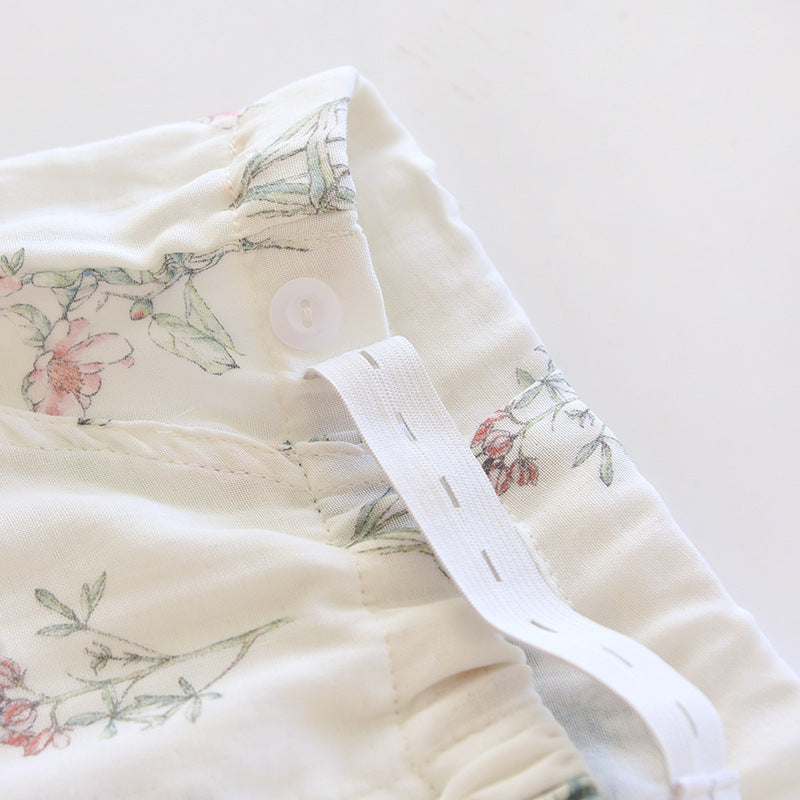 Bamboo Fiber With Chest Pad Confinement Clothing Pregnant Postpartum Nursing Clothing Long Sleeve Home Wear Printing